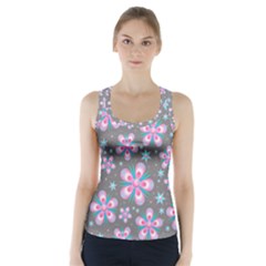 Seamless Pattern Flowers Pink Racer Back Sports Top