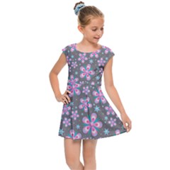 Seamless Pattern Flowers Pink Kids  Cap Sleeve Dress