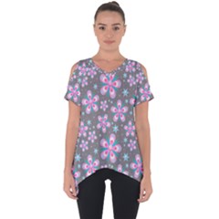 Seamless Pattern Flowers Pink Cut Out Side Drop Tee