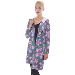 Seamless Pattern Flowers Pink Hooded Pocket Cardigan