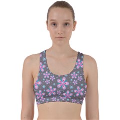 Seamless Pattern Flowers Pink Back Weave Sports Bra