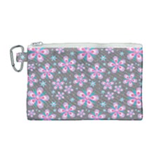 Seamless Pattern Flowers Pink Canvas Cosmetic Bag (medium) by HermanTelo