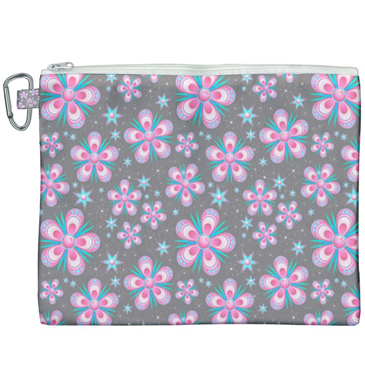 Seamless Pattern Flowers Pink Canvas Cosmetic Bag (XXXL)