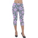 Seamless Pattern Flowers Pink Lightweight Velour Capri Leggings  View1