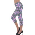 Seamless Pattern Flowers Pink Lightweight Velour Capri Leggings  View3