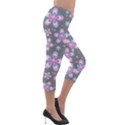 Seamless Pattern Flowers Pink Lightweight Velour Capri Leggings  View4