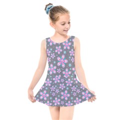 Seamless Pattern Flowers Pink Kids  Skater Dress Swimsuit