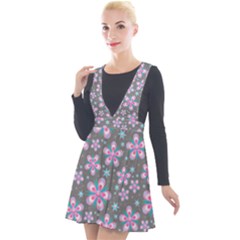 Seamless Pattern Flowers Pink Plunge Pinafore Velour Dress