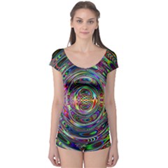 Wave Line Colorful Brush Particles Boyleg Leotard 