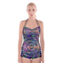 Wave Line Colorful Brush Particles Boyleg Halter Swimsuit  View1