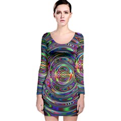 Wave Line Colorful Brush Particles Long Sleeve Velvet Bodycon Dress