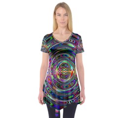 Wave Line Colorful Brush Particles Short Sleeve Tunic 