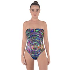 Wave Line Colorful Brush Particles Tie Back One Piece Swimsuit