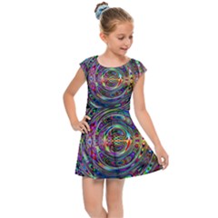 Wave Line Colorful Brush Particles Kids  Cap Sleeve Dress