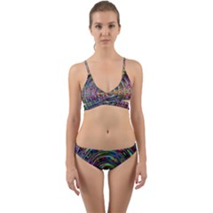 Wave Line Colorful Brush Particles Wrap Around Bikini Set