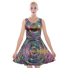 Wave Line Colorful Brush Particles Velvet Skater Dress