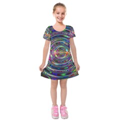 Wave Line Colorful Brush Particles Kids  Short Sleeve Velvet Dress