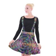 Wave Line Colorful Brush Particles Suspender Skater Skirt