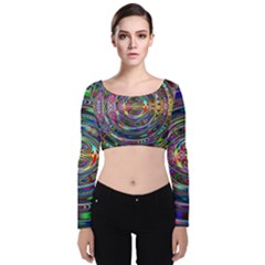 Wave Line Colorful Brush Particles Velvet Long Sleeve Crop Top by HermanTelo