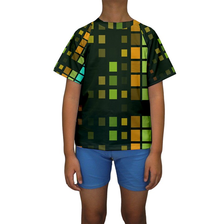 Abstract Plaid Kids  Short Sleeve Swimwear