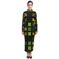 Abstract Plaid Turtleneck Maxi Dress