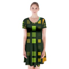 Abstract Plaid Short Sleeve V-neck Flare Dress