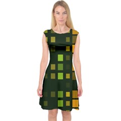 Abstract Plaid Capsleeve Midi Dress