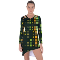 Abstract Plaid Asymmetric Cut-out Shift Dress