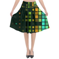 Abstract Plaid Flared Midi Skirt