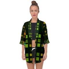 Abstract Plaid Open Front Chiffon Kimono