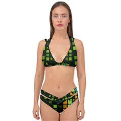 Abstract Plaid Double Strap Halter Bikini Set