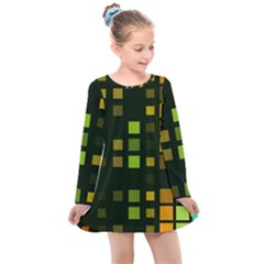 Abstract Plaid Kids  Long Sleeve Dress