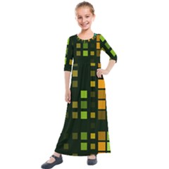 Abstract Plaid Kids  Quarter Sleeve Maxi Dress