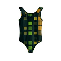 Abstract Plaid Kids  Frill Swimsuit