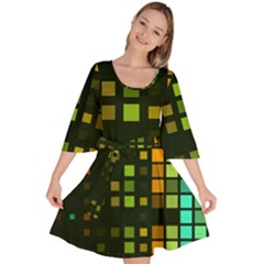 Abstract Plaid Velour Kimono Dress