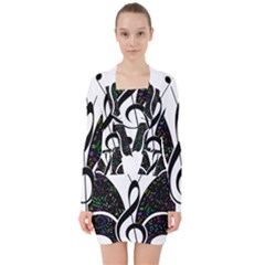 Butterfly Music Animal Audio Bass V-neck Bodycon Long Sleeve Dress