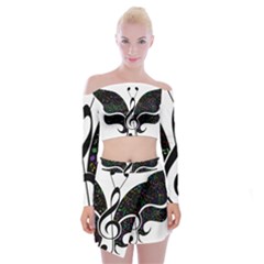 Butterfly Music Animal Audio Bass Off Shoulder Top With Mini Skirt Set by HermanTelo