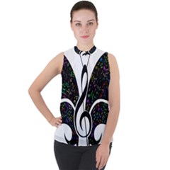 Butterfly Music Animal Audio Bass Mock Neck Chiffon Sleeveless Top by HermanTelo