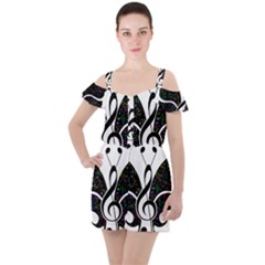 Butterfly Music Animal Audio Bass Ruffle Cut Out Chiffon Playsuit