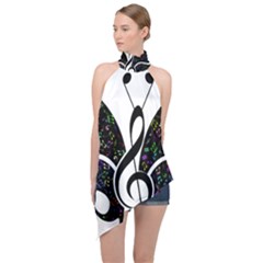 Butterfly Music Animal Audio Bass Halter Asymmetric Satin Top by HermanTelo