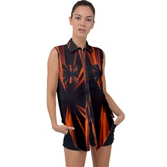 Abstract Light Sleeveless Chiffon Button Shirt