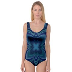 Blue Geometric Flower Dark Mirror Princess Tank Leotard  by HermanTelo