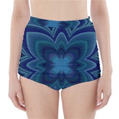 Blue Geometric Flower Dark Mirror High-waisted Bikini Bottoms