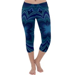 Blue Geometric Flower Dark Mirror Capri Yoga Leggings