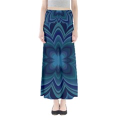 Blue Geometric Flower Dark Mirror Full Length Maxi Skirt