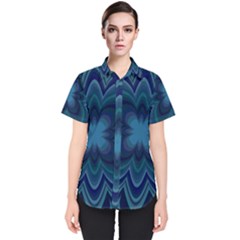 Blue Geometric Flower Dark Mirror Women s Short Sleeve Shirt