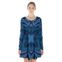 Blue Geometric Flower Dark Mirror Long Sleeve Velvet V-neck Dress View1