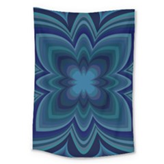 Blue Geometric Flower Dark Mirror Large Tapestry