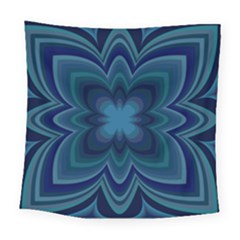 Blue Geometric Flower Dark Mirror Square Tapestry (large)