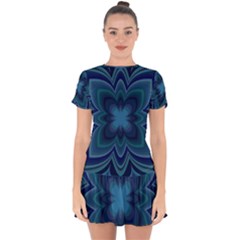 Blue Geometric Flower Dark Mirror Drop Hem Mini Chiffon Dress by HermanTelo